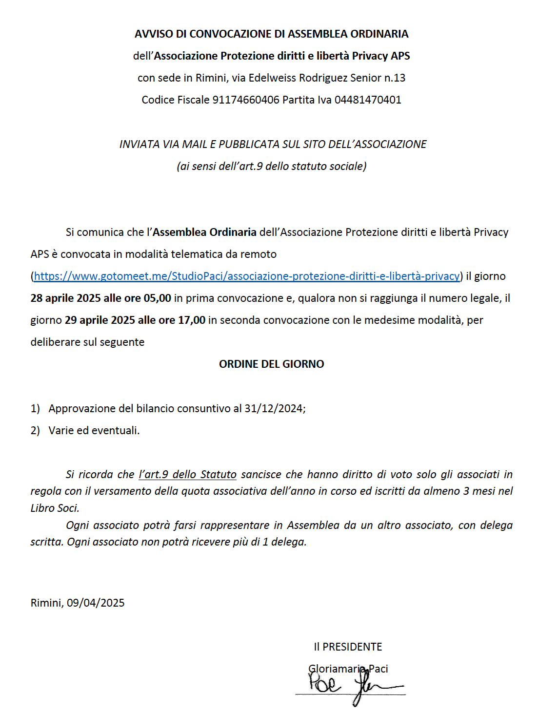 Convocazione Assemblea Soci 2025